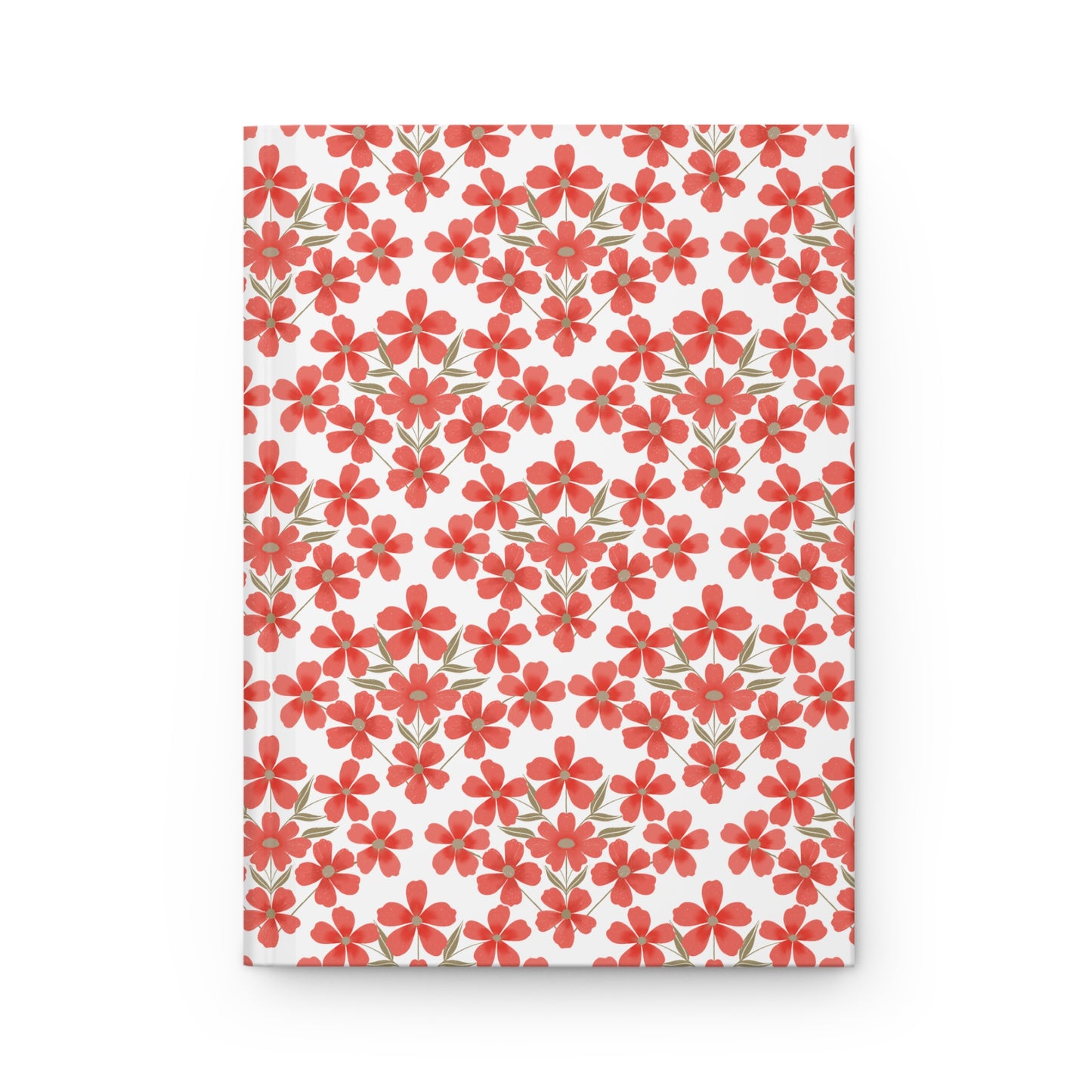 A HARDCOVER JOURNAL, MATTE, RULED, 5X7, SEWN BIND, CLEAN-TEAR PAGES - FLORAL GRID features a durable cover with a red floral pattern, offering crisp, tearable lined pages for flexible writing.