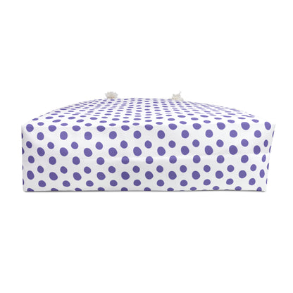 Weekender Bag - Light Purple Polka (small) Dots Travel Tote; features playful light purple polka dots on a white background, ideal for stylish travel with spacious design and sturdy rope handles.