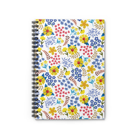 Floral Spiral Notebook featuring a vibrant floral pattern, perfect for inspiring creativity and organization. Ideal for students or professionals, it embodies FireBrook Designs' commitment to joyful, uplifting products.