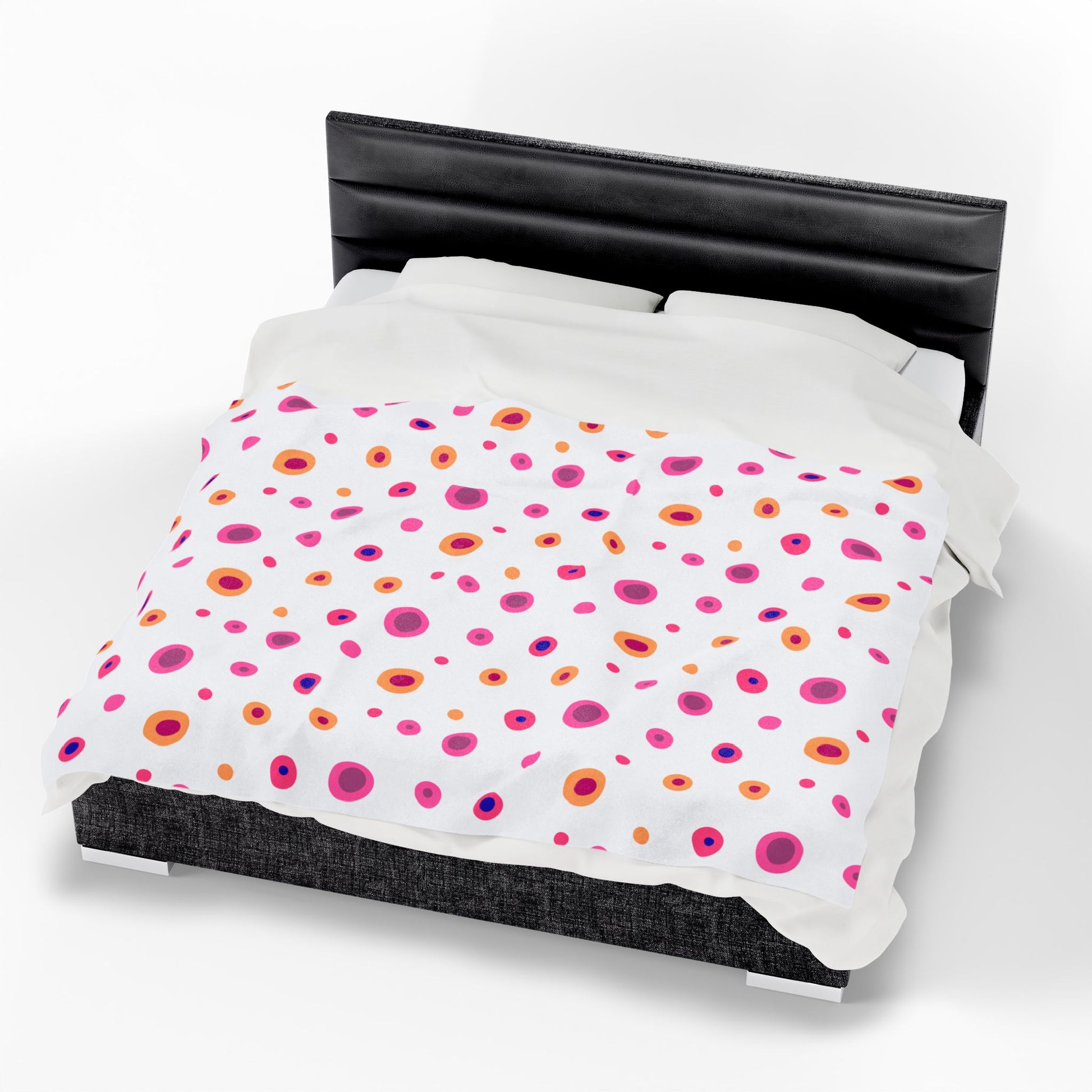 Circles Pink and Yellow (Large) Velveteen Plush Blanket, showcasing a vibrant design and plush texture, ideal for cozying up. Perfect for enhancing comfort and style, aligning with FireBrook Essentials' joyful and uplifting home decor ethos.
