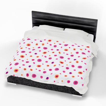 Circles Pink and Yellow (Large) Velveteen Plush Blanket, showcasing a vibrant design and plush texture, ideal for cozying up. Perfect for enhancing comfort and style, aligning with FireBrook Essentials' joyful and uplifting home decor ethos.