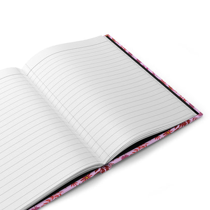 HARDCOVER JOURNAL, MATTE, RULED, 5X7, SEWN BIND, CLEAN-TEAR PAGES – AUTUMN HARVEST lying open, revealing blank ruled pages. Cover features a floral motif on a smooth, durable matte finish.