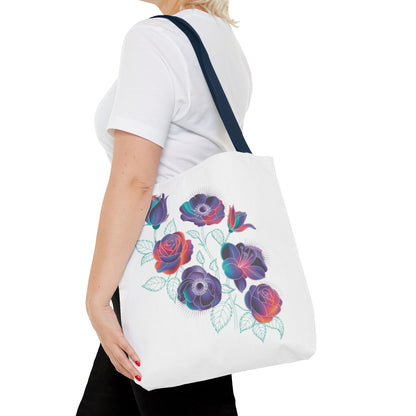 Vibrant Rose, Anemone, Lily Silhouettes Neon Floral Tote Bag featuring striking floral silhouettes in neon hues on a sturdy, durable tote, perfect for adding style and color to everyday essentials.