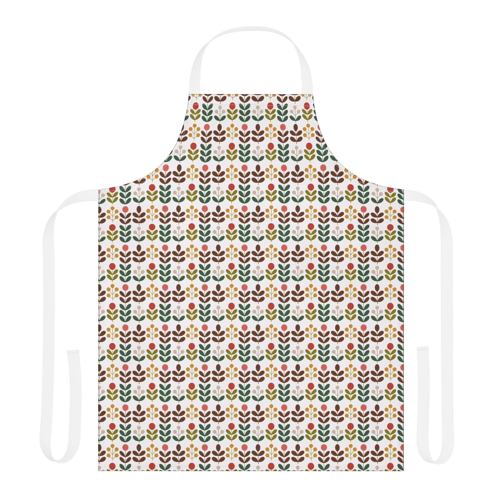 Flower Pattern Apron featuring a vibrant floral design, ideal for creative activities. Made from 100% polyester, it offers comfort with a tie-back closure, perfect for enhancing joyful culinary or artistic experiences.