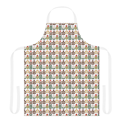 Flower Pattern Apron featuring a vibrant floral design, ideal for creative activities. Made from 100% polyester, it offers comfort with a tie-back closure, perfect for enhancing joyful culinary or artistic experiences.