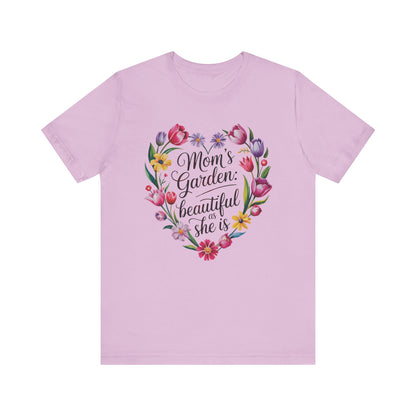 Mom's Garden is as Beautiful as She Is Mother's Day Comfort Colors Unisex T-Shirt featuring a heart design with floral elements, celebrating a mother's love for nature. Ideal for gifting.