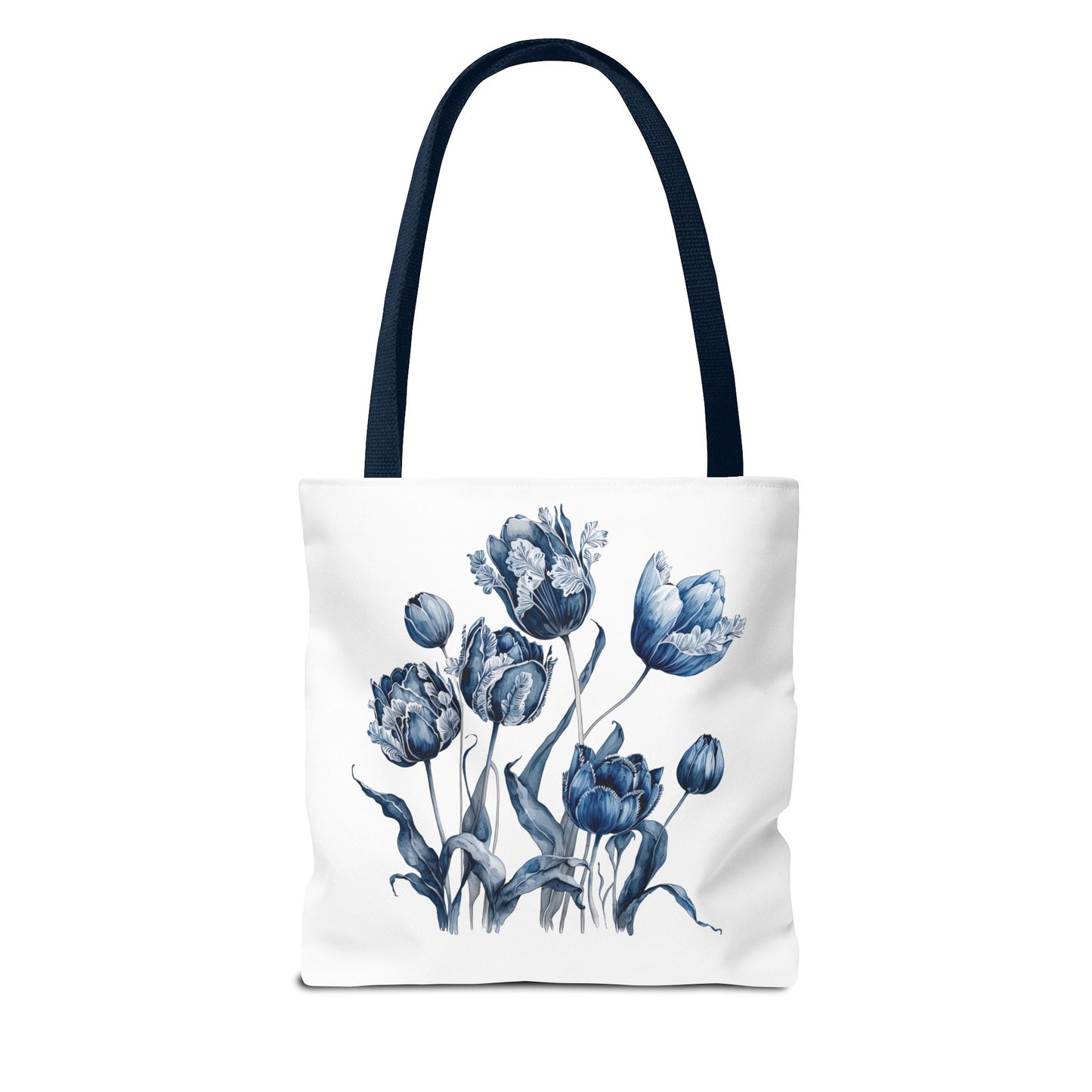 Flowers in Blue Hue Watercolor Tote Bag with floral pattern, perfect for everyday use with durable polyester and reinforced handles, ideal for stylish, practical carrying needs.