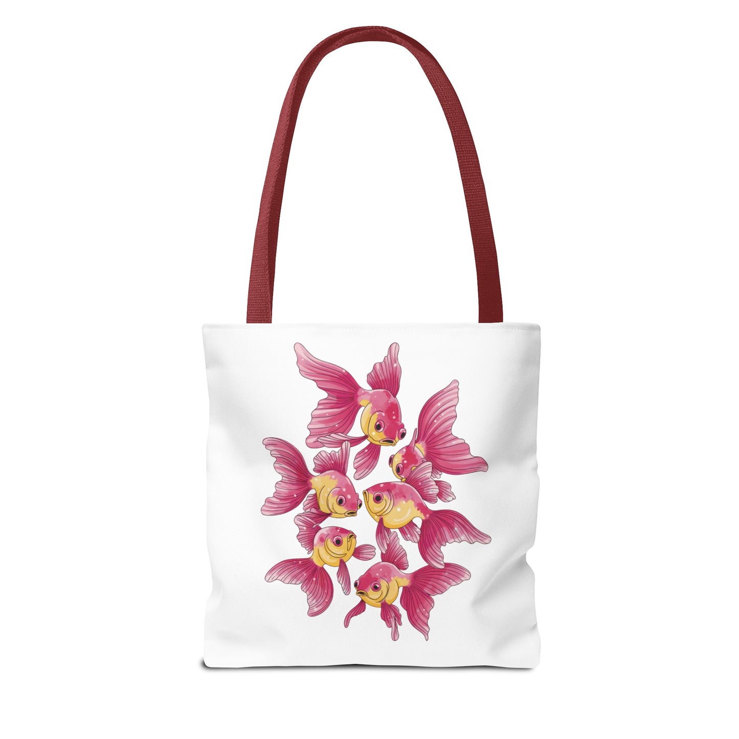 Fish Tote Bag - School of Fish Design: A durable polyester tote bag adorned with a tranquil fish pattern, ideal for ocean lovers. Perfect for carrying essentials, emphasizing strength and style.