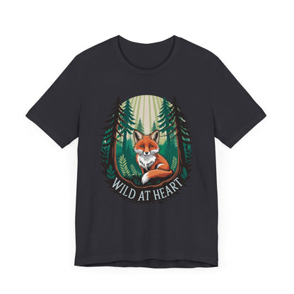 Wild at Heart Fox Illustration Bella+Canvas Unisex T-Shirt featuring a whimsical fox design, perfect for nature enthusiasts. Made with lightweight, sustainable cotton, ideal for casual wear and gifting.