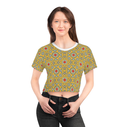 Bohemian Floral - Vibrant Yellow Patterned Top for Festivals and Summer Outings Crop T-Shirt