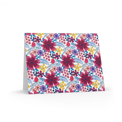 Floral Wildflower Greeting Cards — Pack of 8/16/24 feature vibrant hand-drawn blooms on a matte-finish card, embodying fresh spring energy, perfect for heartfelt messages. Includes matching white envelope.