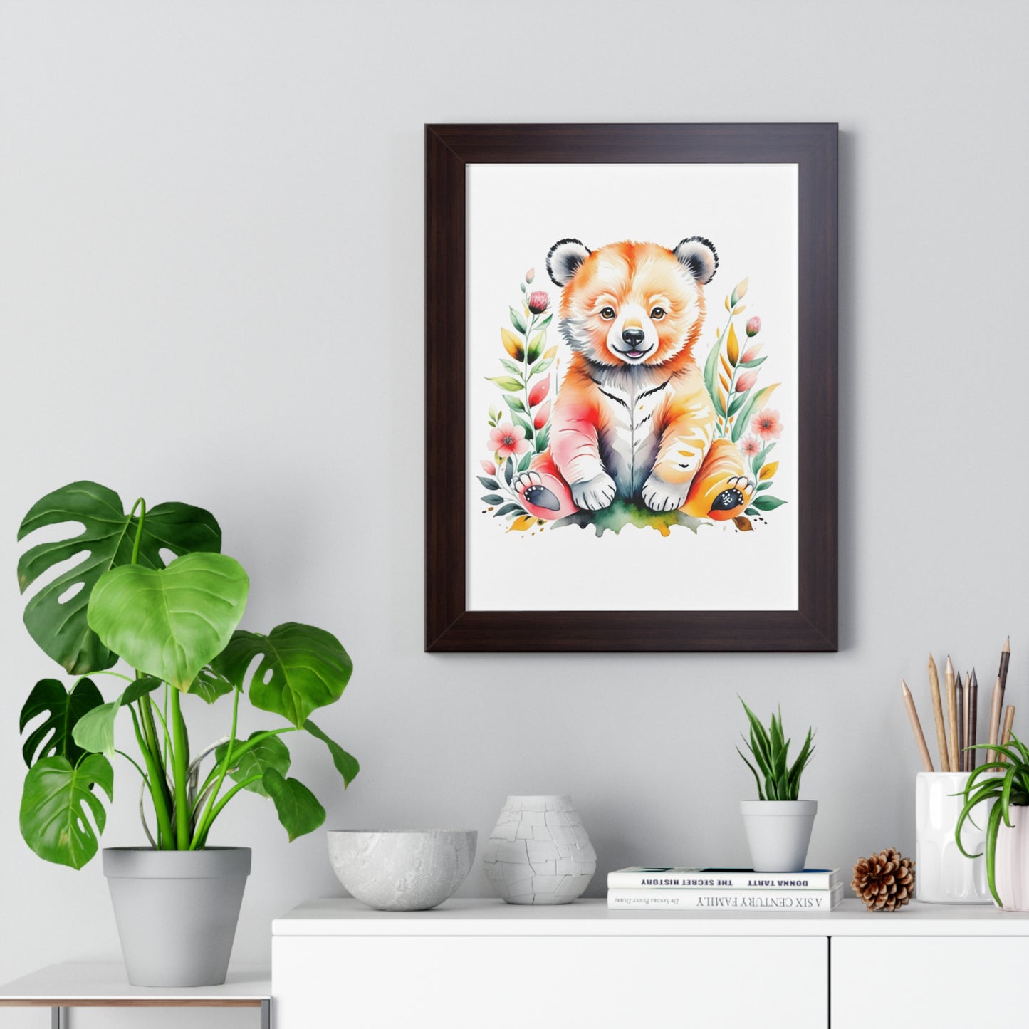 Whimsical Bear Art Print - Framed Poster for Kids' Room Decor