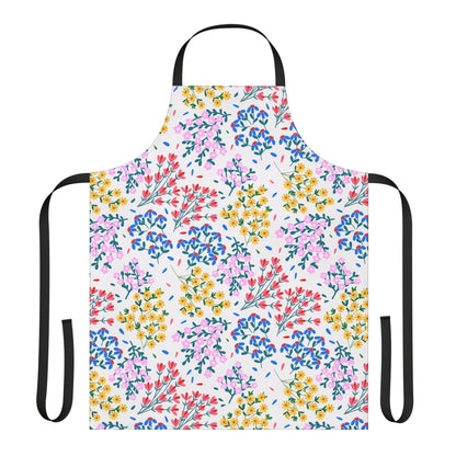 Floral Apron featuring a vibrant multicolor floral pattern with black straps, designed for comfort and style, showcasing FireBrook Essentials' commitment to joyful, practical kitchenware.
