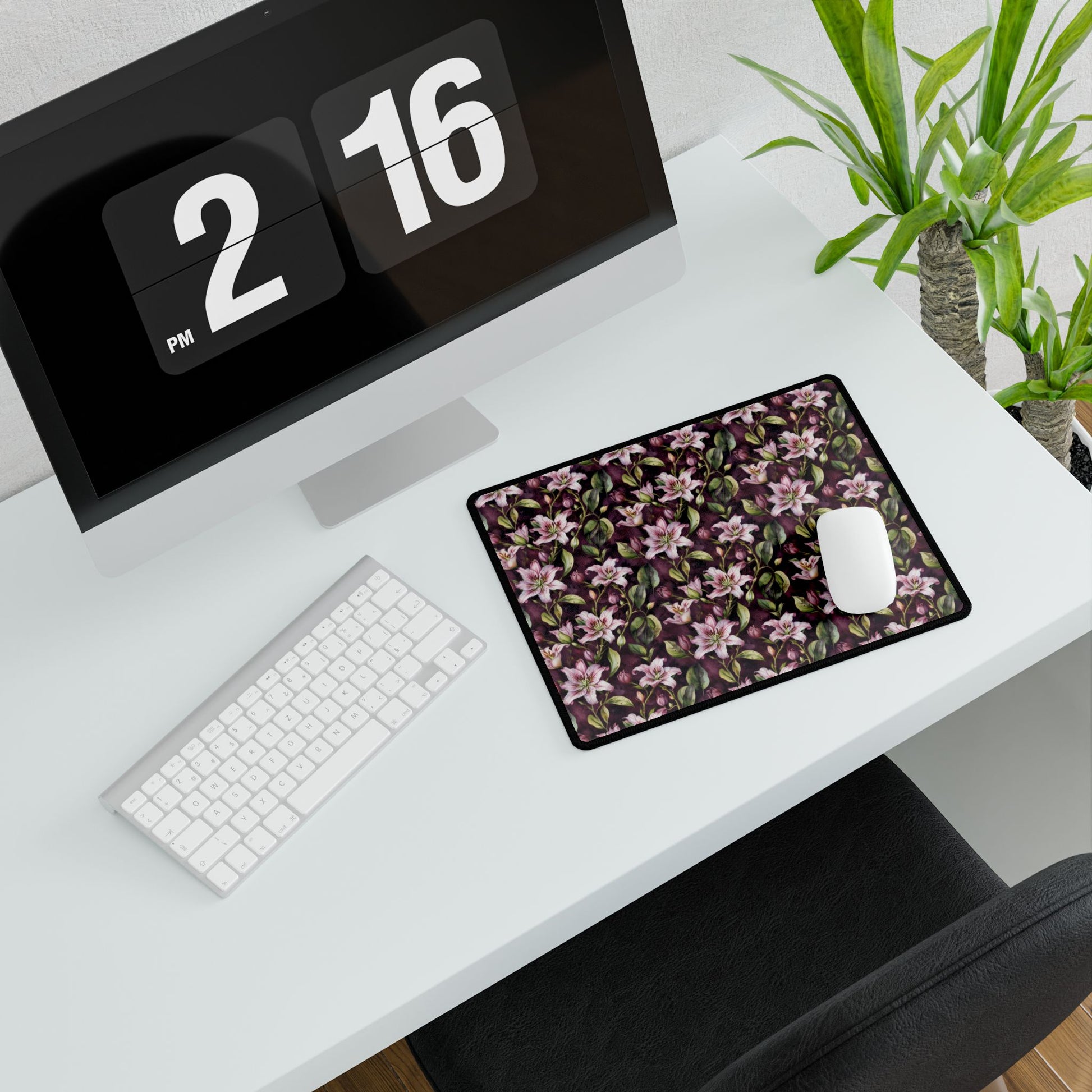 Lilies Floral Desk Mat - Elegant Workspace Accessory, showcasing intricate floral patterns for a stylish touch. Ideal for office decor or as a gaming pad, enhancing any desk with elegance and functionality.