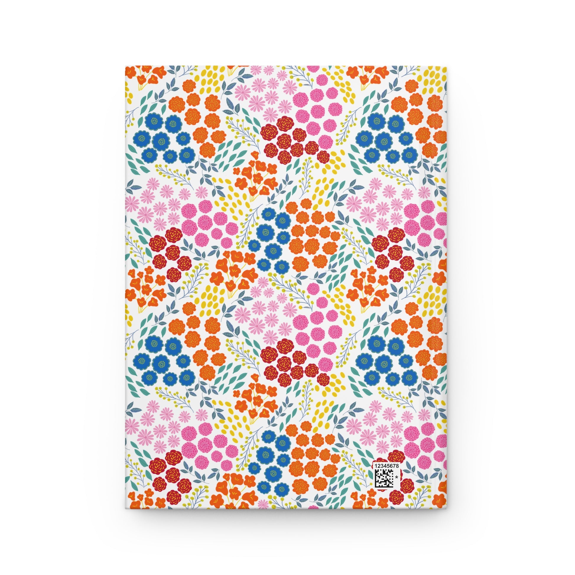 HARDCOVER JOURNAL, MATTE, RULED, 5X7, SEWN BIND, CLEAN-TEAR PAGES – FLORAL MOSAIC features a vibrant floral pattern with stylized blooms and leaves, enhanced by a durable matte laminated cover.