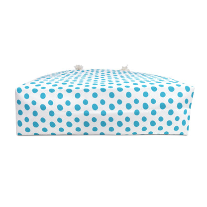 Weekender Bag - Light Blue Polka Dots Travel Tote: A stylish, spacious bag with playful light blue polka dots, featuring sturdy rope handles, perfect for vibrant, joyful travel experiences.
