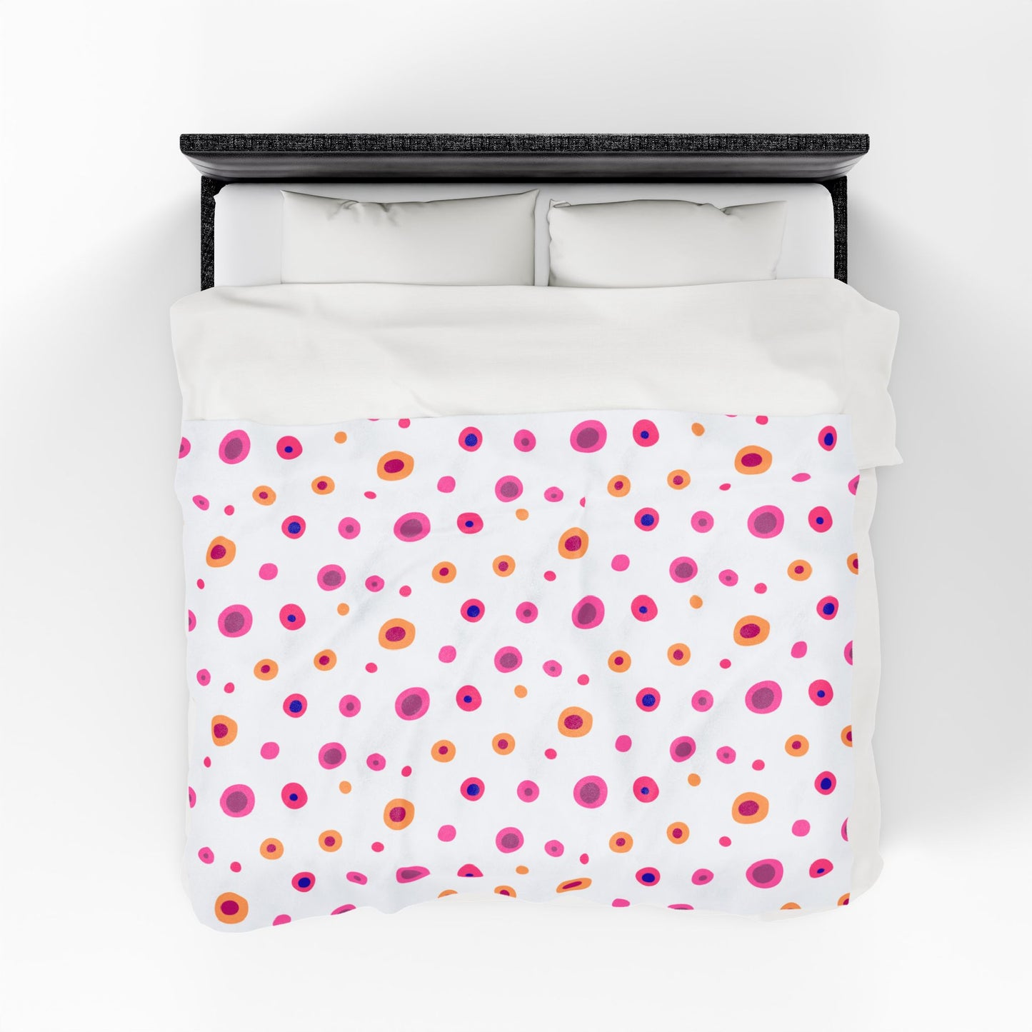 Circles Pink and Yellow (Large) Velveteen Plush Blanket features a soft, plush texture with a vibrant print, perfect for cozy nights in.