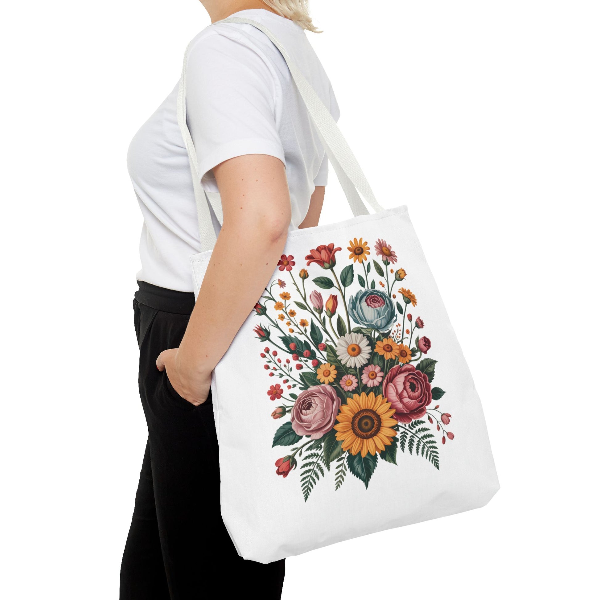 Botanical Vintage Flower Tote Bag with a collage of cut-out floral illustrations in pastel tones, featuring reinforced handles and boxed corners, ideal for carrying essentials stylishly. Perfect for nature lovers.
