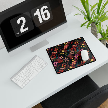Desk Mat - Midnight Garden Floral Pattern: A vibrant, nature-inspired mouse pad with a colorful floral design, perfect for adding a joyful touch to your minimalist desk setup.