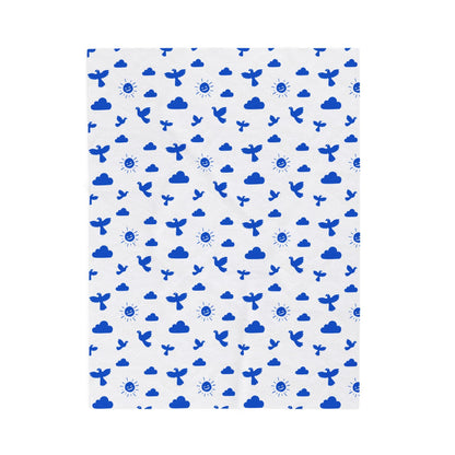Blue Sky Velveteen Plush Blanket, featuring a vibrant design and soft texture, perfect for cozying up at home. Durable and stylish, it embodies FireBrook Essentials' commitment to comfort and positivity.
