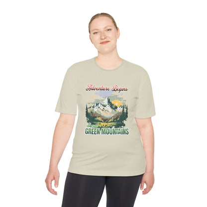 Adventure Begins in the Green Mountains Moisture Wicking Tee