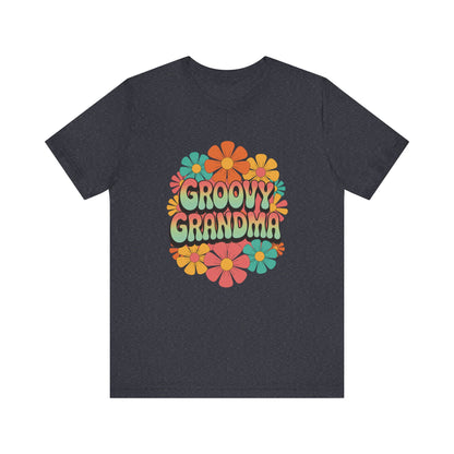 Groovy Grandma for Mother's Day Bella+Canvas Unisex T-Shirt featuring a vibrant floral design, perfect for vintage style lovers seeking playful, comfortable, and stylish apparel from FireBrook Essentials.