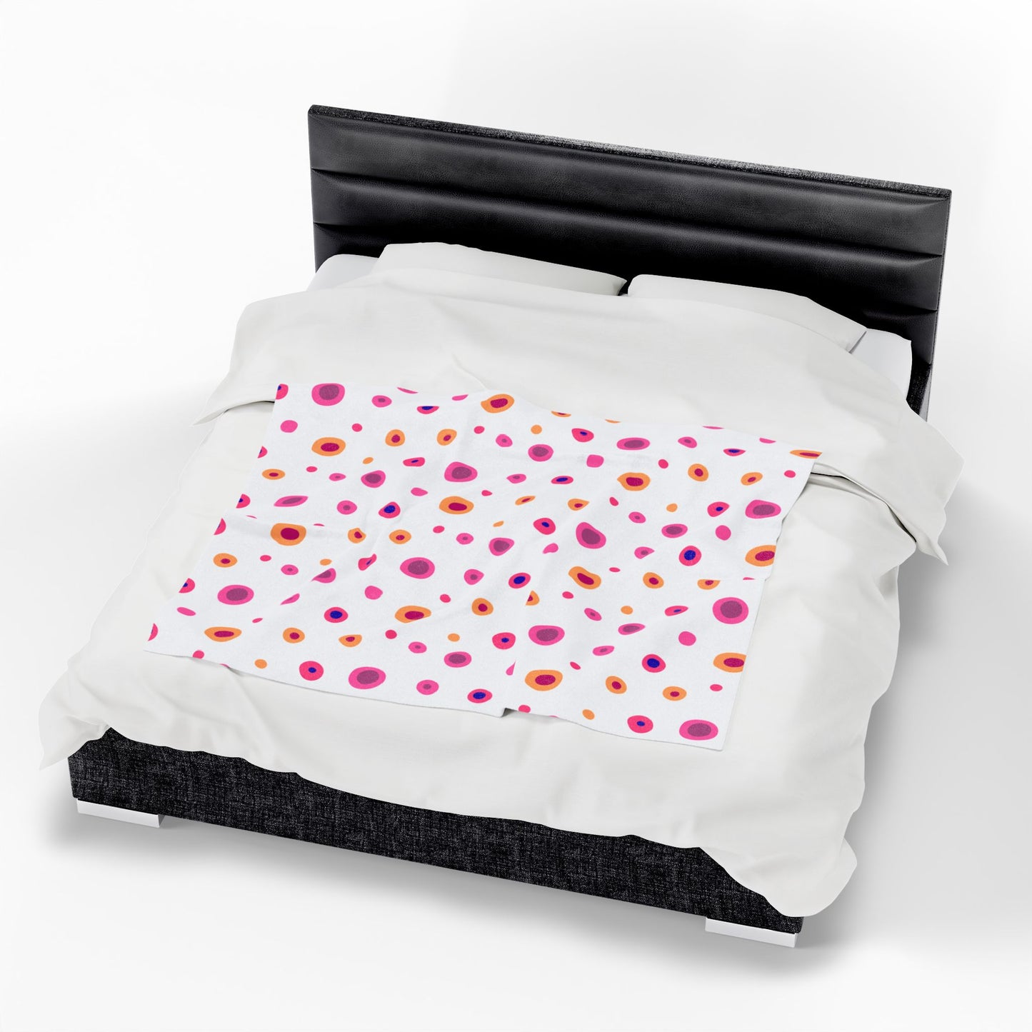 Circles Pink and Yellow (Large) Velveteen Plush Blanket, showcasing a plush, vibrant design, ideal for cozy evenings. A perfect addition to your home decor, blending comfort with FireBrook Essentials' uplifting style.