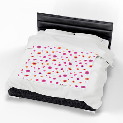 Circles Pink and Yellow (Large) Velveteen Plush Blanket, showcasing a plush, vibrant design, ideal for cozy evenings. A perfect addition to your home decor, blending comfort with FireBrook Essentials' uplifting style.
