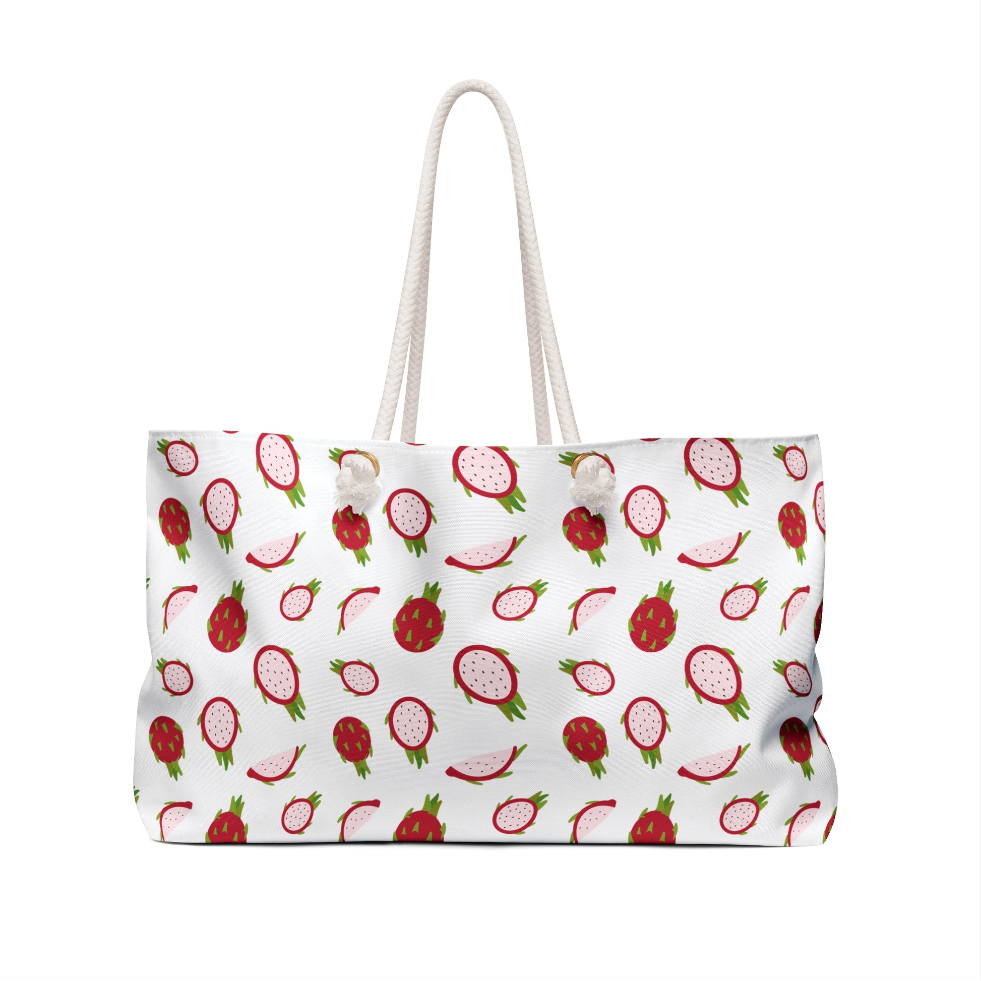 Dragonfruit Pattern Weekender Bag – Vibrant Tropical Travel Tote: A spacious, durable polyester bag with rope handles, showcasing a lively dragon fruit design, perfect for travel enthusiasts and summer adventures.