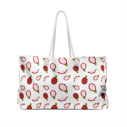 Dragonfruit Pattern Weekender Bag – Vibrant Tropical Travel Tote: A spacious, durable polyester bag with rope handles, showcasing a lively dragon fruit design, perfect for travel enthusiasts and summer adventures.