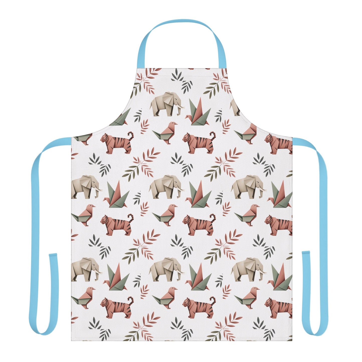 Apron, Origami Animals Pattern Design: This modern Japanese-style apron showcases intricate origami animal motifs on fine weave fabric, offering a whimsical touch to kitchen attire from FireBrook Essentials.
