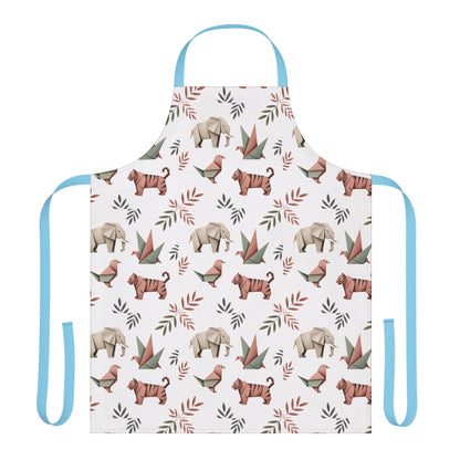 Apron, Origami Animals Pattern Design: This modern Japanese-style apron showcases intricate origami animal motifs on fine weave fabric, offering a whimsical touch to kitchen attire from FireBrook Essentials.