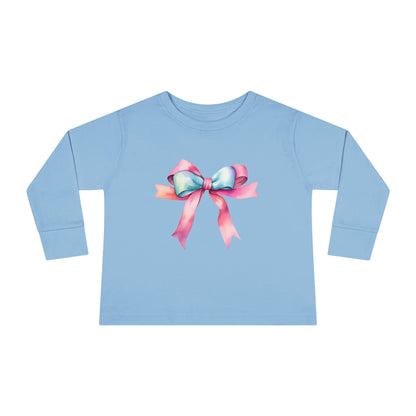Pink Ribbon Long Sleeve Toddler T-Shirt with side seams and ribbed cuffs, perfect for comfort and support. Designed for raising awareness, it embodies FireBrook Essentials' mission of stylish, meaningful apparel.