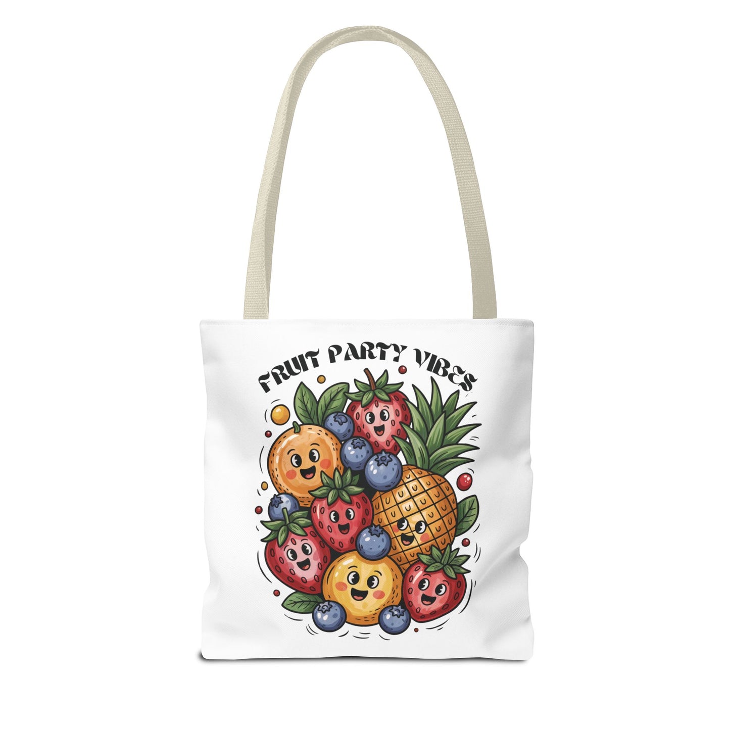 Fruit Party Tote Bag - Fun Summer Vibes: A vibrant, durable tote with reinforced handles and boxed corners, ideal for summer activities like grocery shopping or beach trips. Perfect for adding joy to daily errands.