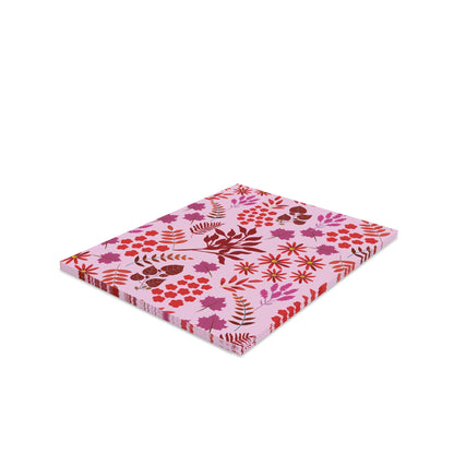 Greeting Cards — Pack of 8/16/24, showcasing a floral-and-leaf pattern on a pale pink background. Each card is folded, ready for writing, and includes a matching white envelope.