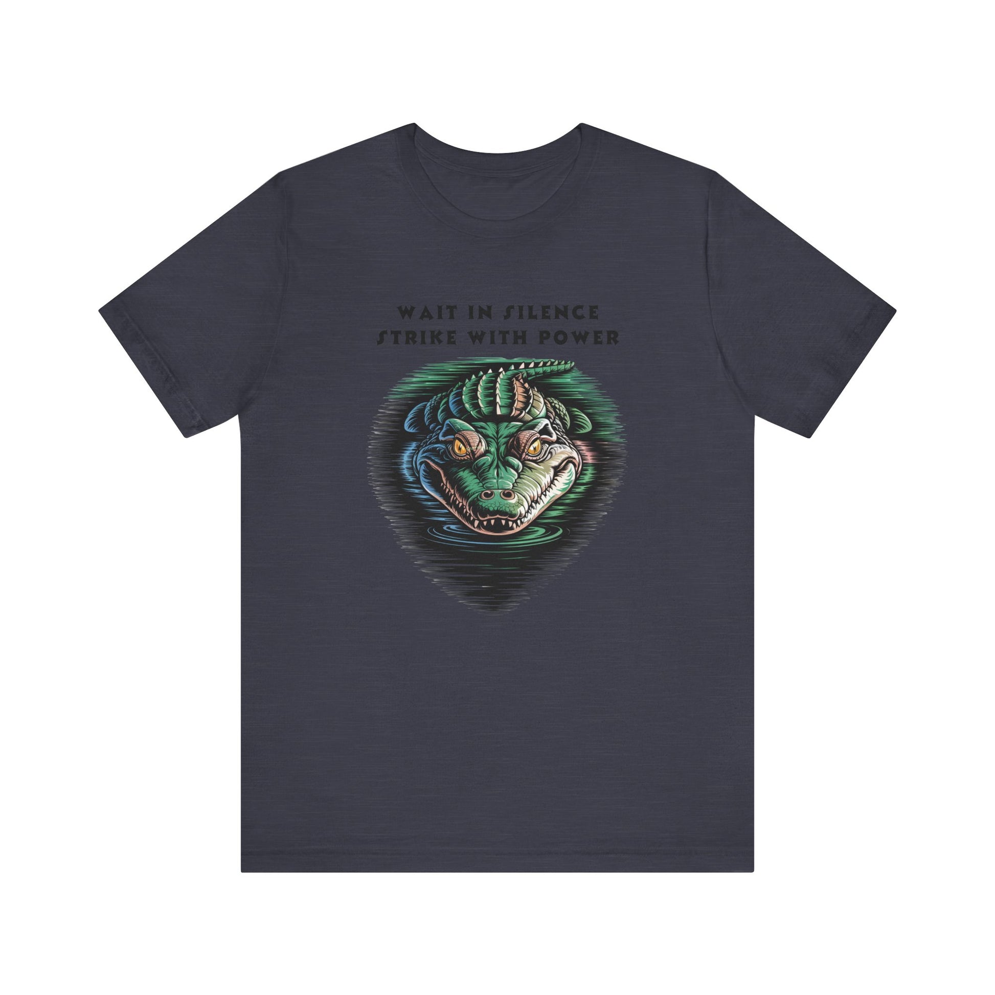 Crocodile: Walk in Silence, Strike with Purpose Bella+Canvas Unisex T-Shirt featuring a detailed illustration of a crocodile, embodying stealth and strength for a bold, stylish statement.