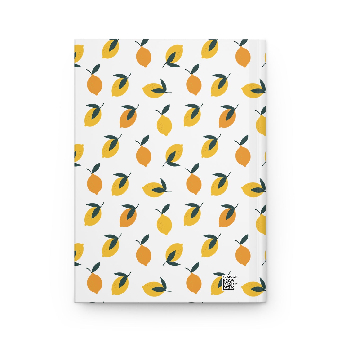 HARDCOVER JOURNAL, MATTE, RULED, 5X7, SEWN BIND, CLEAN-TEAR PAGES - CITRUS, featuring a stylish citrus fruit pattern with dark-green leaves, durable matte finish, and practical QR-style graphic, by FireBrook Essentials.