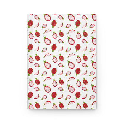 HARDCOVER JOURNAL, MATTE, RULED, 5X7, SEWN BIND, CLEAN-TEAR PAGES – DRAGONFRUIT: A closed journal featuring vibrant dragon fruit pattern on a durable matte cover, ideal for uplifting, organized note-taking.