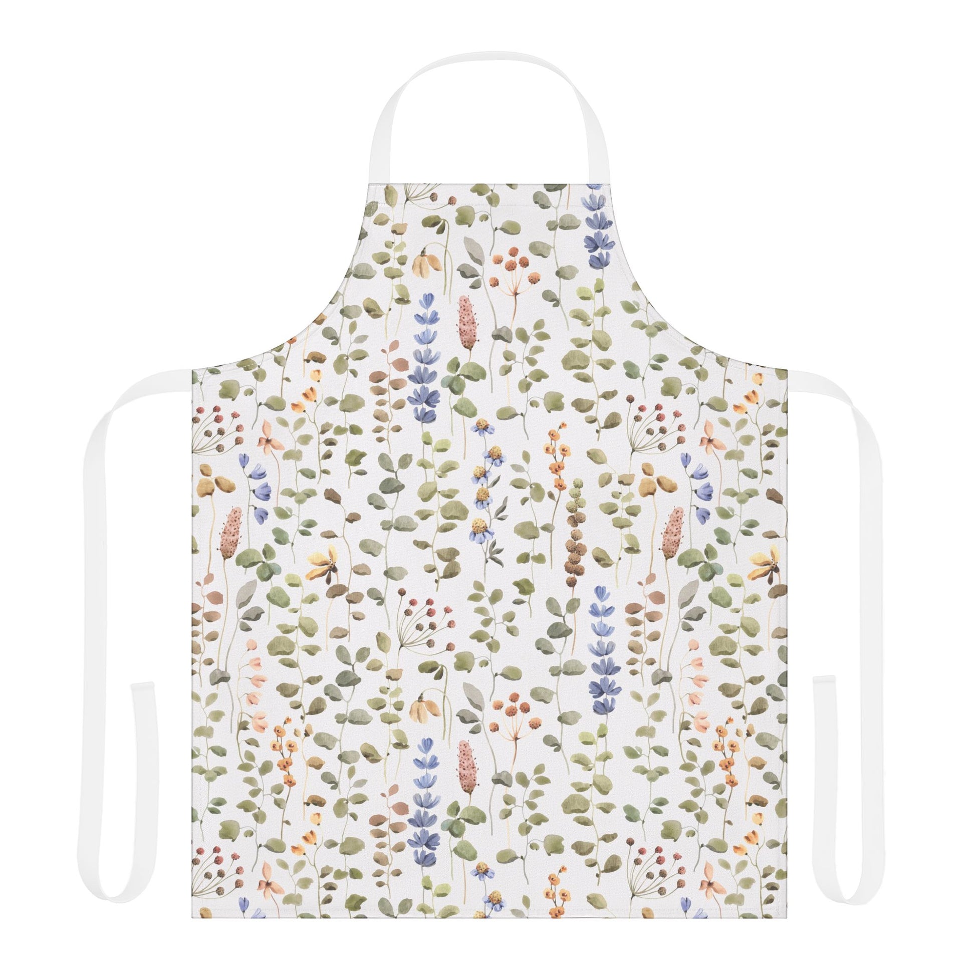 Apron, Wildflower Design, 5-Color Straps: A close-up of a stylish apron adorned with a vibrant wildflower pattern, showcasing its comfortable fit and protective features, ideal for cooking, baking, or artistic endeavors.