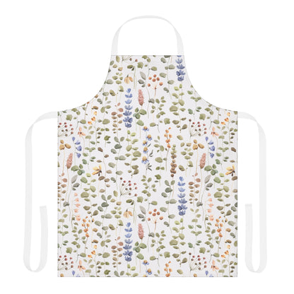 Apron, Wildflower Design, 5-Color Straps: A close-up of a stylish apron adorned with a vibrant wildflower pattern, showcasing its comfortable fit and protective features, ideal for cooking, baking, or artistic endeavors.