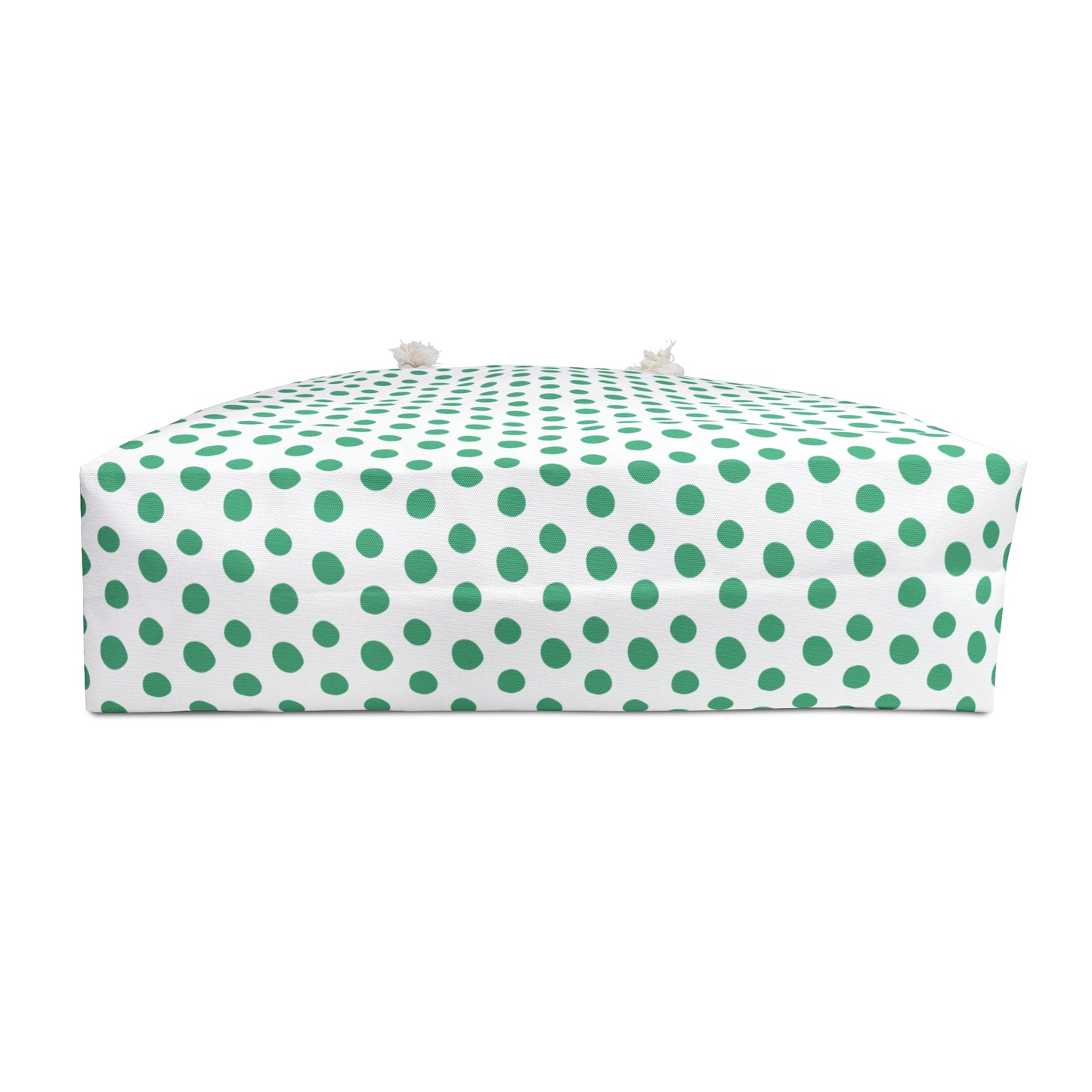 C Weekender Bag Green Polka Dots Travel Tote features vibrant green polka dots, a spacious T-bottom design, and sturdy rope handles, perfect for stylish weekend getaways and joyful travels.