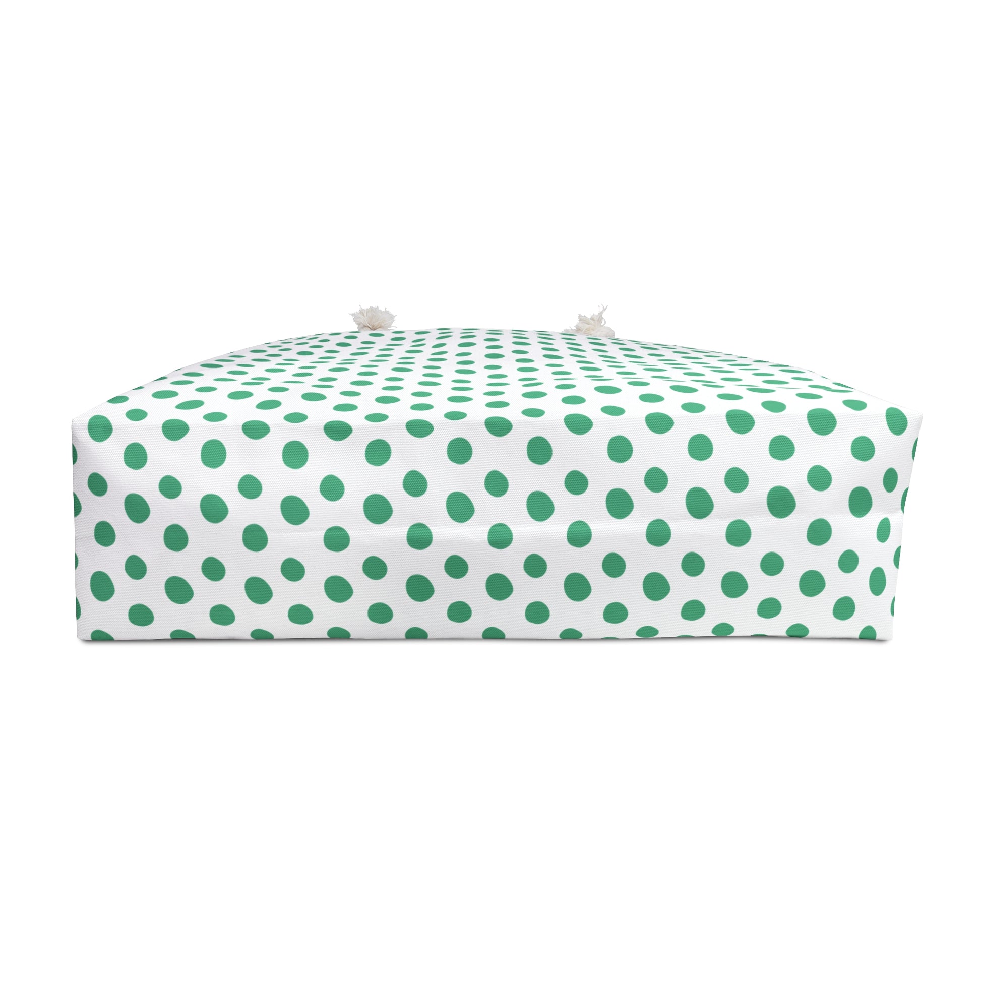 C Weekender Bag Green Polka Dots Travel Tote features vibrant green polka dots, a spacious T-bottom design, and sturdy rope handles, perfect for stylish weekend getaways and joyful travels.