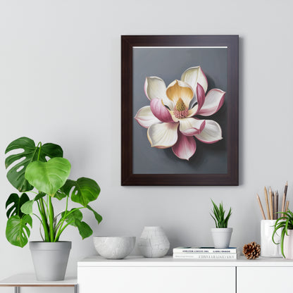 Vertical Poster - Magnolia Floral Design: A close-up of a magnolia flower, elegantly depicted, ideal for adding timeless beauty and a calming ambiance to any room, crafted for art and nature enthusiasts.