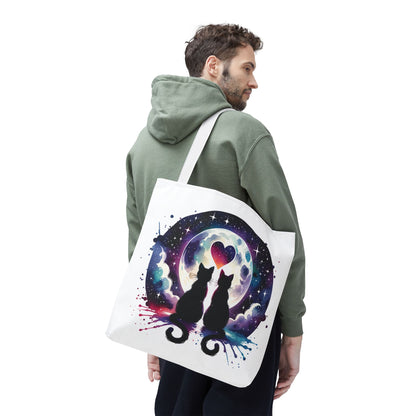 Copy of Cat Lovers Under the Moon Tote Bag: A durable, polyester tote featuring feline-themed charm, ideal for cat enthusiasts. Perfect for carrying essentials with reinforced handles and boxed corners for extra space.