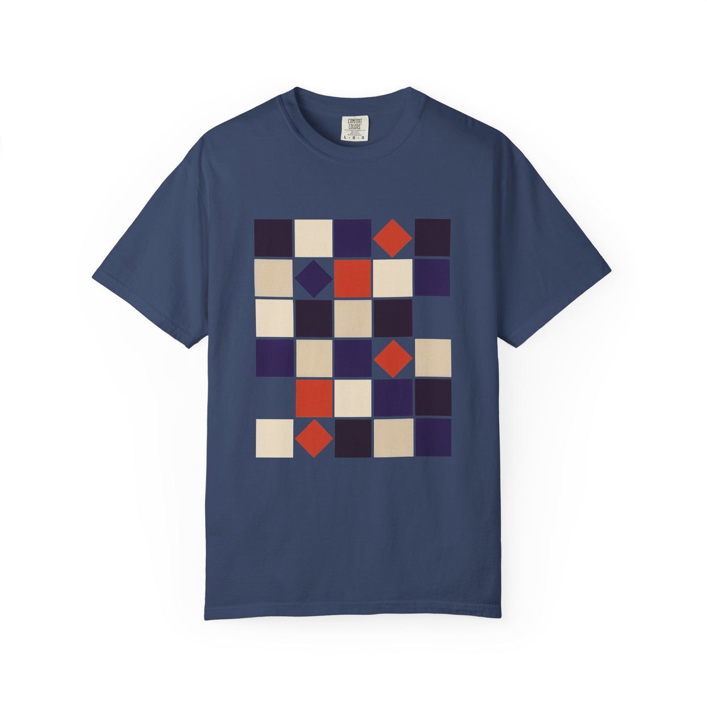 Square Grid Abstract in Monochrome Palette T-Shirt featuring precise, rotated squares in a sleek grid design, ideal for casual or semi-formal wear, crafted with durable, soft, 100% ring-spun US cotton.