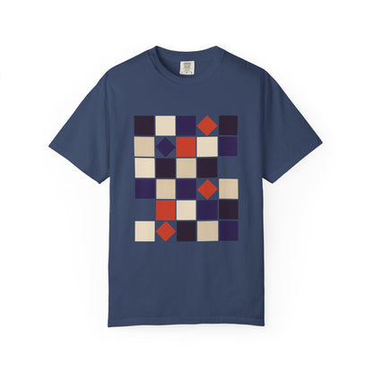 Square Grid Abstract in Monochrome Palette T-Shirt featuring precise, rotated squares in a sleek grid design, ideal for casual or semi-formal wear, crafted with durable, soft, 100% ring-spun US cotton.