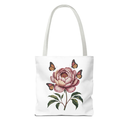 Botanical with Vintage-Inspired Illustration Tote Bag featuring vibrant flowers, intricate leaves, and butterflies. Ideal for nature lovers and vintage enthusiasts, offering a whimsical touch to everyday essentials.