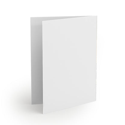 Greeting Cards —Mill - Pack of 8/16/24, featuring a plain white folded card standing upright, showcasing its versatile design ready for personalization, each card includes a matching white envelope.