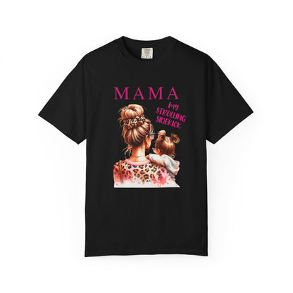 MAMA - My Strolling Sidekick T-Shirt showcases a comfortable, unisex design with a relaxed fit and classic crew neckline, exuding warmth and closeness for everyday wear.