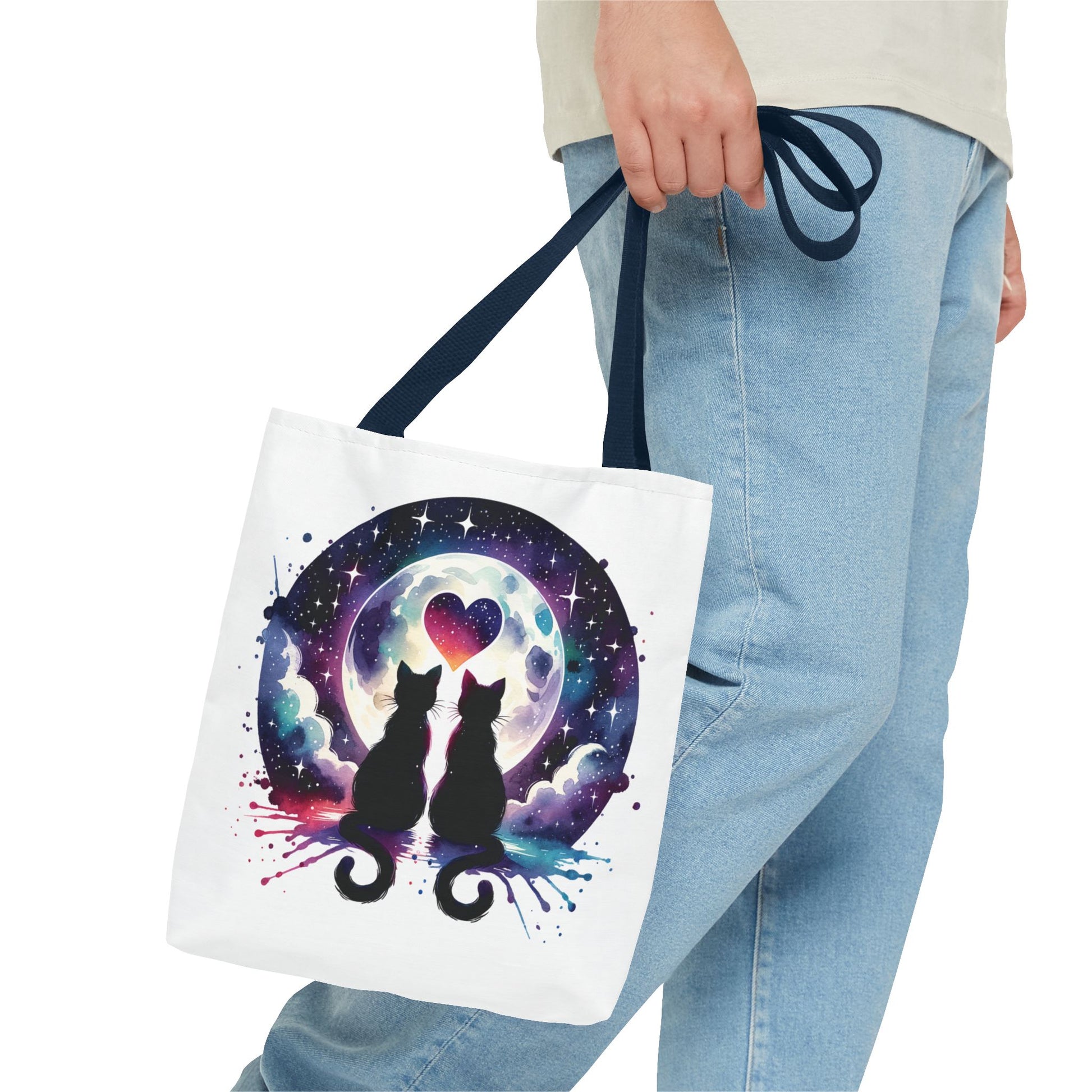 Copy of Cat Lovers Under the Moon Tote Bag features a charming cat-themed design, ideal for daily use or special occasions. Durable polyester with reinforced handles, available in multiple sizes for versatile carrying needs.